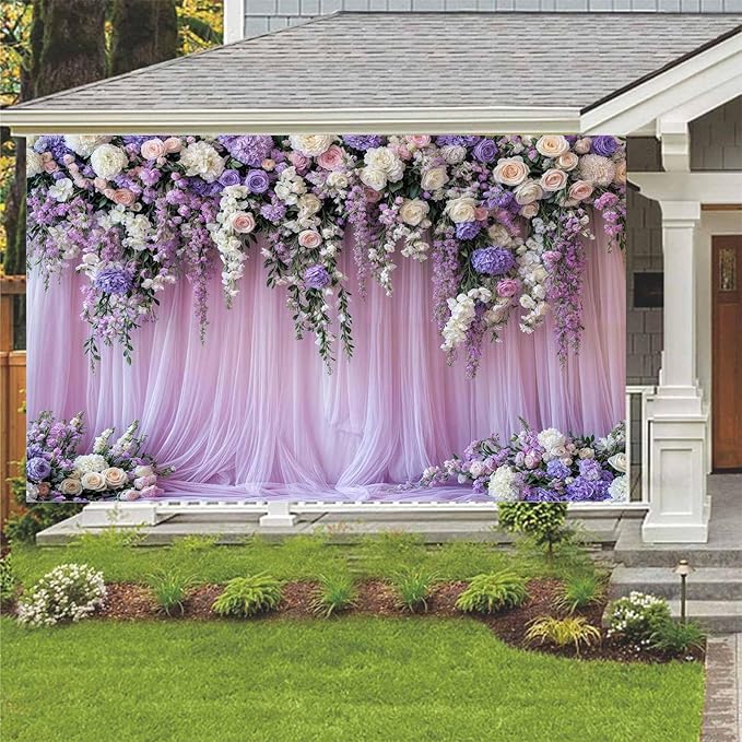 15x10ft Purple Lavender Floral Bridal Backdrop Wedding Flower Photography Backdrop for Girl Portrait Baby Shower Birthday Party Decor Banner Mother's Day Party Wall Backdrop Studio Photo Backgrounds