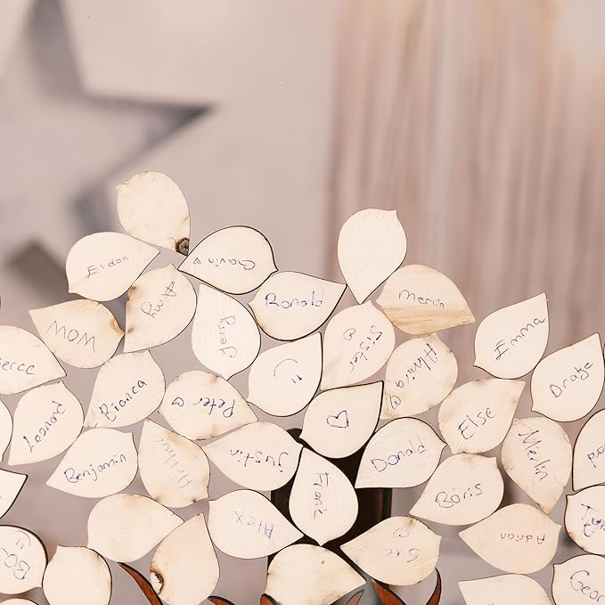 Personalized Wooden Wedding Guest Book Alternative – Rustic Heart Round or Rectangle Shape with Acrylic Display – Custom Gift for Couples