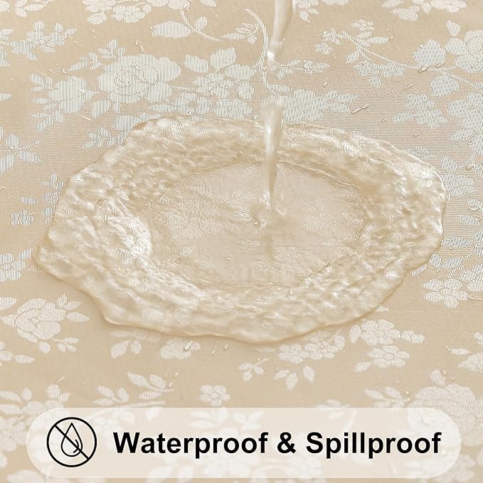 Smiry Round Table Cloth, Waterproof Heavy Duty Vinyl Tablecloths, Wipeable Washable Table Cover for Kitchen and Dining Room (Beige, 60" Round)