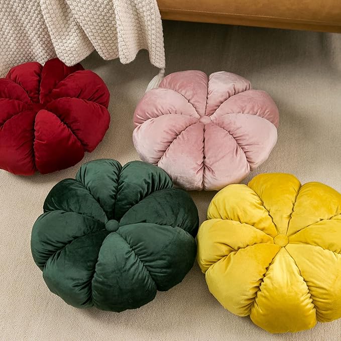 Flower Pillow Cushion Round Decorative Throw Pillow for Couch Bedroom Flower-Shaped Floor Cushion for Girls Kids (Dark Green, 15.7”)