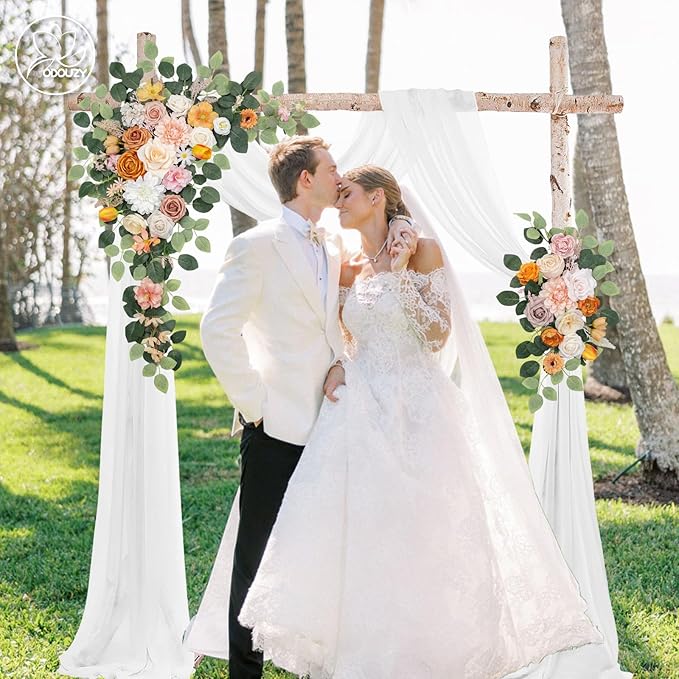 Wedding Arch Flowers Kit,Artificial Flower Arch Decor,2pcs Artificial Flower Arrangement for Wedding Decor Reception Backdrop Floral Decorations (Orange White)