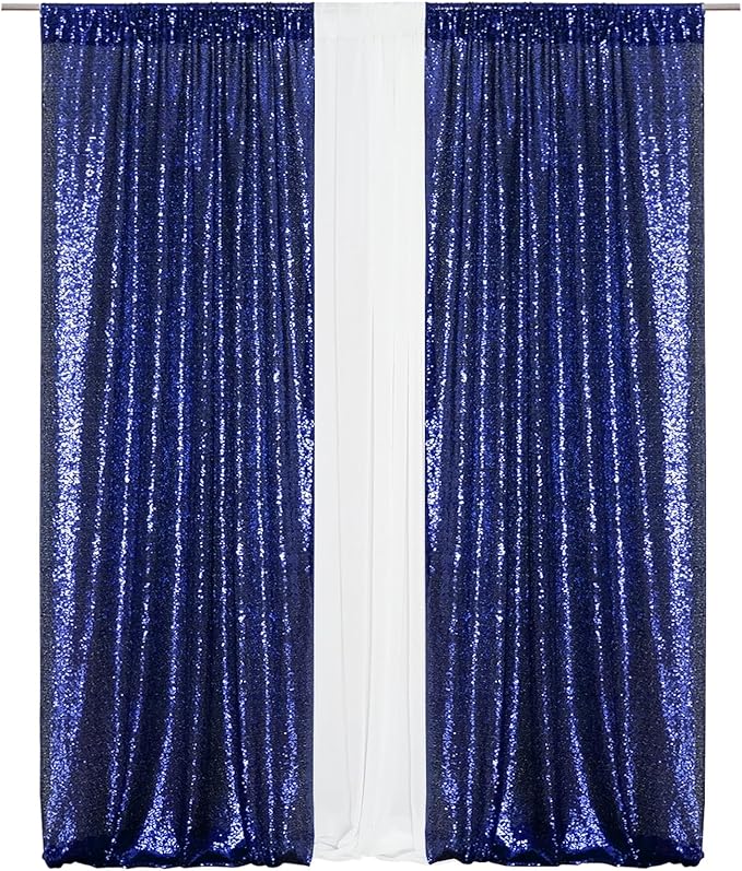 Eternal Beauty Navy Blue Sequin Backdrop Curtains, Shimmer Back Drop 4Panels-2FTx8FT for Independence Day Christmas, Party, Birthday, Photography, Wedding, Baby Shower Event Decoration