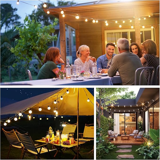 Outdoor String Lights 100FT, G40 LED Patio Lights with 52 Shatterproof Bulbs(2 Spare), All Weatherproof Hanging Lights for Outside Backyard Party Cafe Decor