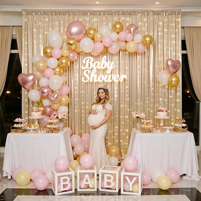 10x10 Champagne Sequin Backdrop Curtain with Lights-Wrinkle Free Thick Glitter Backdrop Drapes for Wedding Parties Events Halloween Decor-2 Panels 5×10ft Shimmer Photo Booth Background for Photography