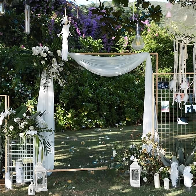 MLMW Wedding Arch Draping Fabric 4 Panels 29" x 20Ft White Sheer Wedding Arch Backdrop Drapes Outdoor Curtain for Ceremony Party Background Ceiling Decor