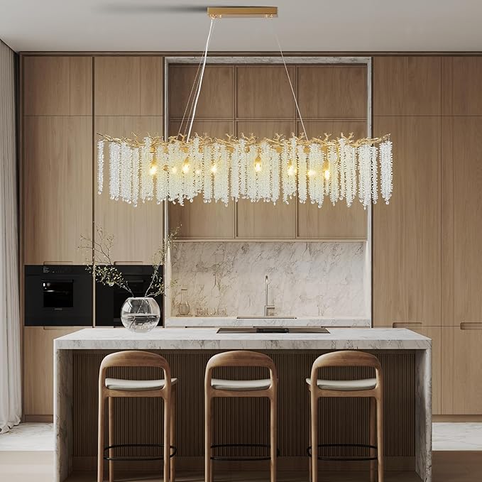 YUYI Modern Crystal Chandelier, 47.2" Gold Tree Branch Chandeliers for Dining Room, Large Rectangular Chandelier, Luxury Ceiling Light Fixture for Living Room, Kitchen Island, Foyer, 5 Year Warranty