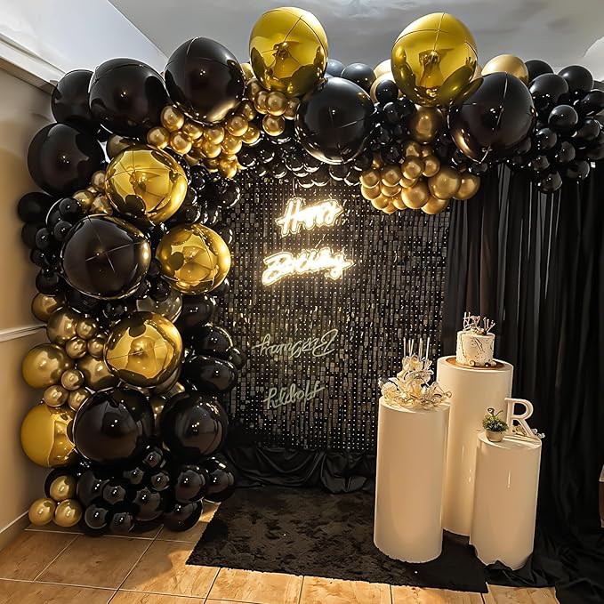 12Pcs Black Round Foil Balloons, 22" 15" 10" Metallic Black 4D Ball Balloons for Birthday Graduation Christmas New Year Eve Halloween Party Backdrop Decorations
