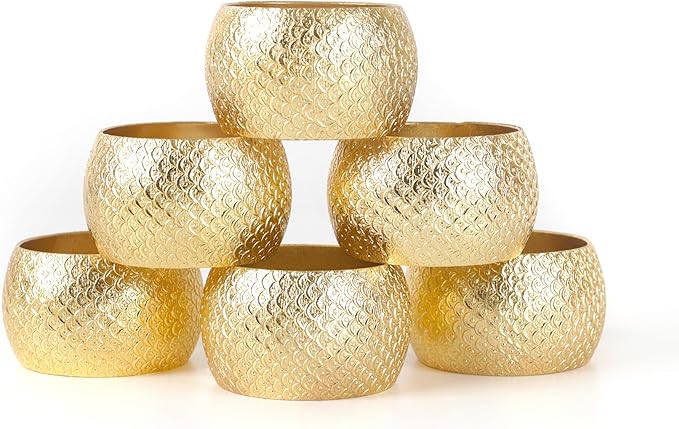 Gold Napkin Rings Set of 12 - Metal Heavy Duty Serviette Holders | Perfect for Dining Table, Weddings, Thanksgiving, Christmas & Everyday Use | Metallic Adornment for Table Setting- ALPHA Living HOME
