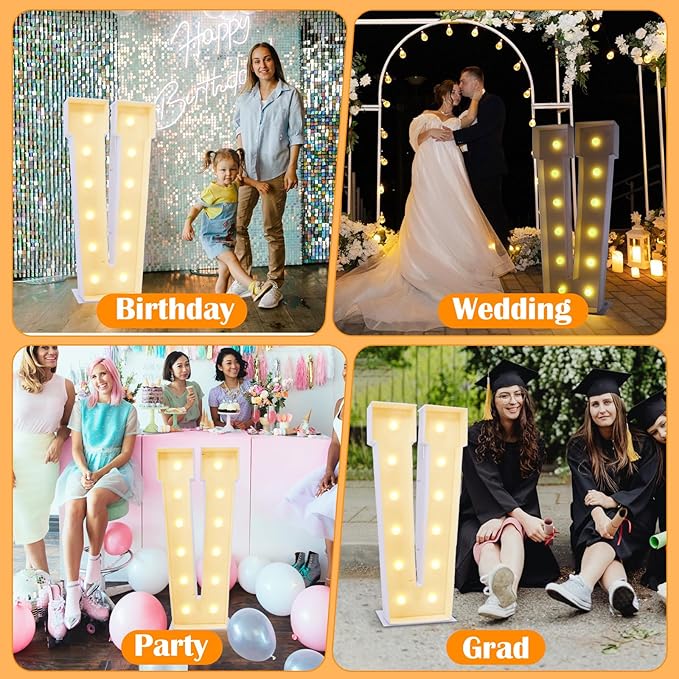 4ft Marquee for Letters V, Large Light up Letters, Multifunctional Large Marquee for Letters 4 Feet Tall for Party Decorations, Letter Balloons, Wedding Decor, Proposal Decorations (Letters V)