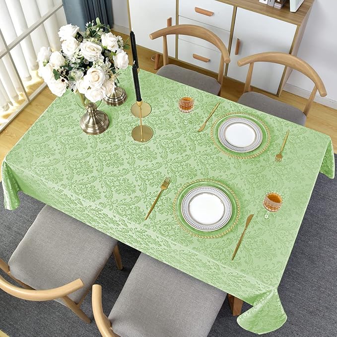 SASTYBALE Jacquard Damask Tablecloth Rectangle 52 x 70 Inch Light Green, Spill Proof Oil Proof Wrinkle Resistant Tables Cloth, Polyester Table Cover for Summer Dining, Party, Indoor, Outdoor