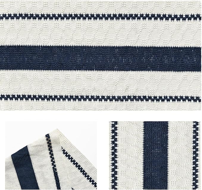Artoid Mode Dark Blue Farmhouse Woven Rustic Table Runner, Seasonal Holiday Hollow Kitchen Dining Table Decoration for Home Party Decor 12x72 Inch