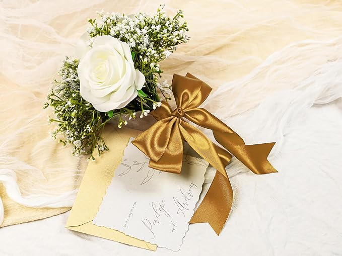 Gold Satin Ribbon 1-1/2 inch X Continuous 50 Yards, Single Face Polyester Ribbon Perfect for Gift Wrapping, Flower Bouquet, Wedding Decor, Crafts, Bow Making, Sewing and More