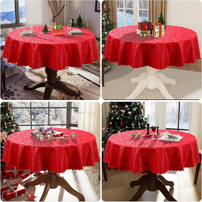 Smiry Round Table Cloth, Waterproof Heavy Duty Vinyl Tablecloths, Wipeable Washable Table Cover for Kitchen and Dining Room (Red, 60" Round)