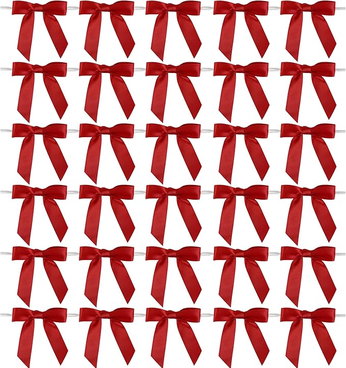AIMUDI Red Bows 2.5" Satin Bow for Gift Wrapping Twist Tie Bows for Wedding Favors Candy Apples Party Valentine's Day Christmas Decorations - 50 Counts