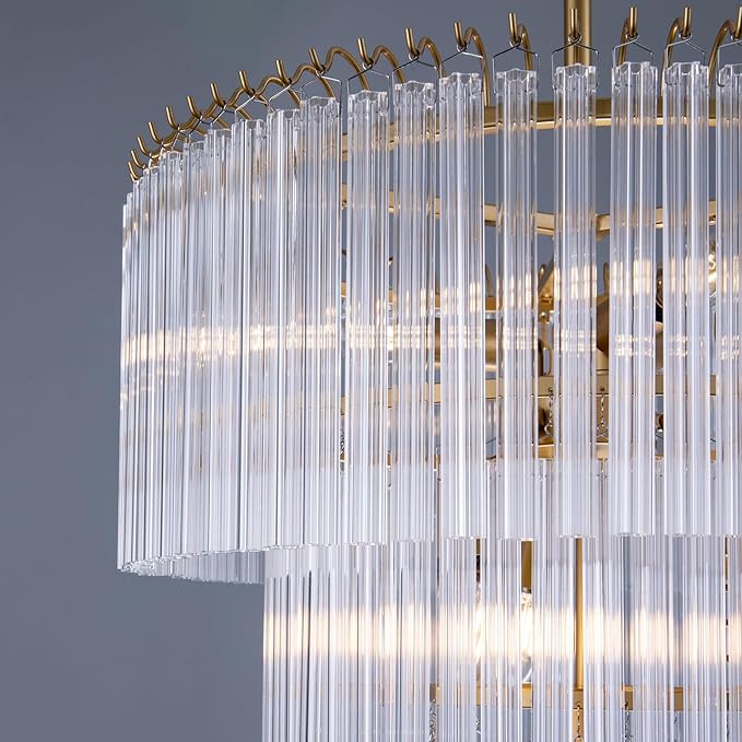 Wellmet 20 inch Crystal Chandelier, Contemporary Modern Bathroom Chandeliers, 7-Light Adjustable Hanging Round Glass Ceiling Light for Bedroom, Entryway, Dining Room, Foyer (Glass Tube)