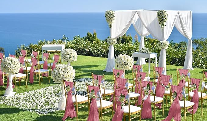 50 PCS Cheesecloth Chair Sashes, Bows Designed ChairSashes, 15.7x70 inch Chair Sashes for Aisle Decorations Universal Chairs Cover Decoration for Wedding Reception Party Banquet (Dusty Rose)
