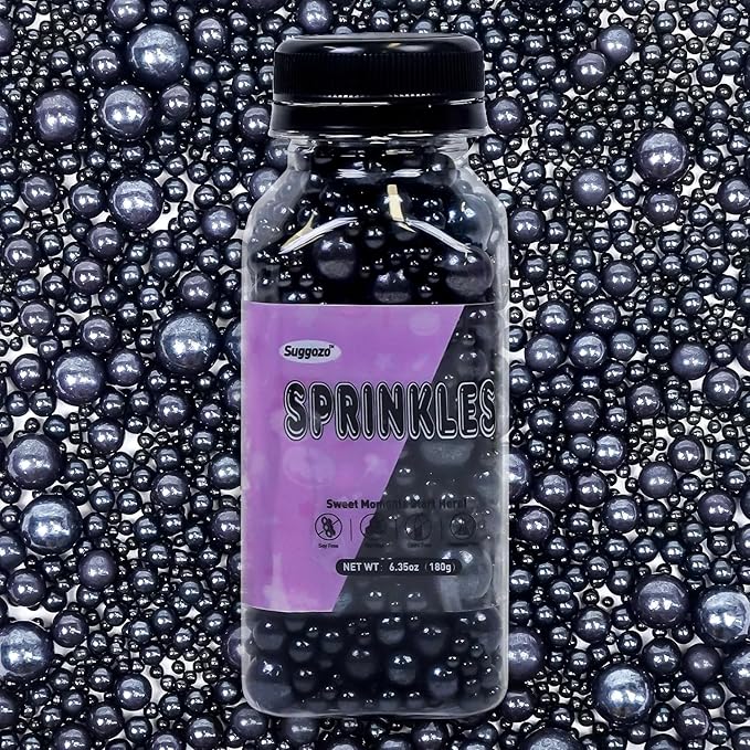 Edible Black Pearl Sugar Sprinkles, Black Pearl Sprinkles for Cake Decorating, 180g/6.35oz, Cupcake Toppers, Cake Decorations, Ice Cream, Wedding Party Halloween Supplies