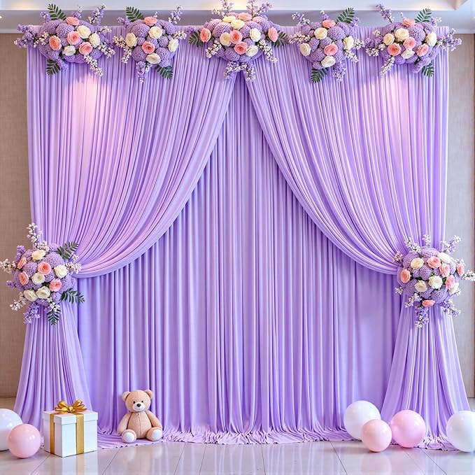 20ft x 12ft Lavender Backdrop Curtains Wrinkle Free Backdrop Curtain for Wedding Parties Lilac Fabric Backdrops Drapes Back Drop Cloth Bridal Shower Stage Curtains Wedding Decorations for Reception