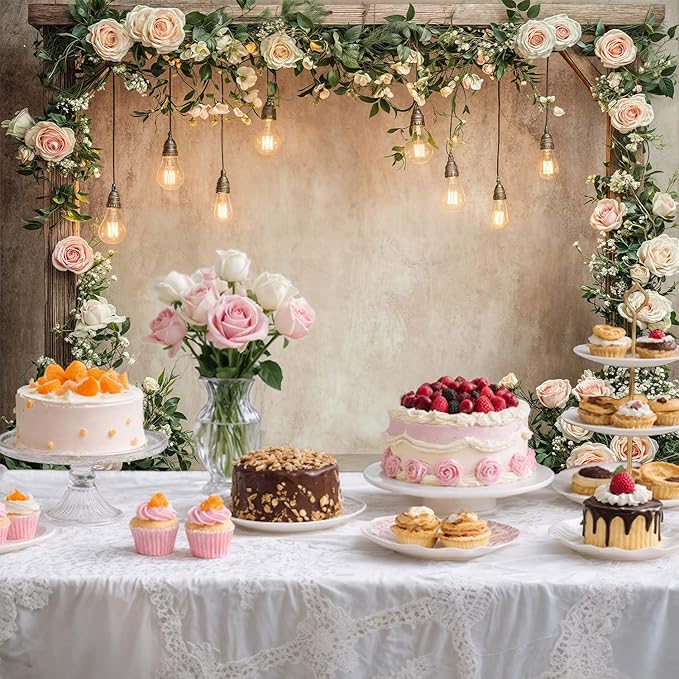 12x10ft Country Wedding Photography Backdrop Floral Rustic Roses Farmhouse Wooden Door Backdrop Pink Flower Birthday Baby Shower Wedding Bridal Party Banner Photo Booth Props Anniversary Background