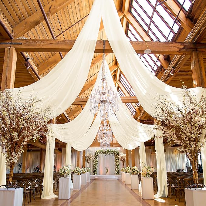 6 Panels Ivory Wedding Drapes, 5ftx20ft Cheesecloth Sheer Fabric Curtain Arch Draping Fabric for Wedding Party Ceremony Stage