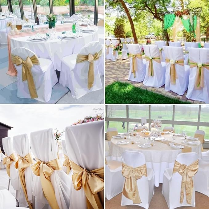100 PCS Satin Chair Sashes Decorative Bow Chair Sashe Ties Chair Ribbon Bows Chair Cover Band for Wedding Birthday Party Ceremony Reception Hotel Events Banquet Home Kitchen Decor(7x108inch,Champagne)