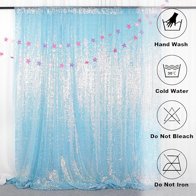 ShinyBeauty Sparkle Sequin Backdrop 4FTx7FT - Iridescent Aqua Mermaid Fabric for Wedding Birthday TikTok Studio, Baby Shower Photography Background