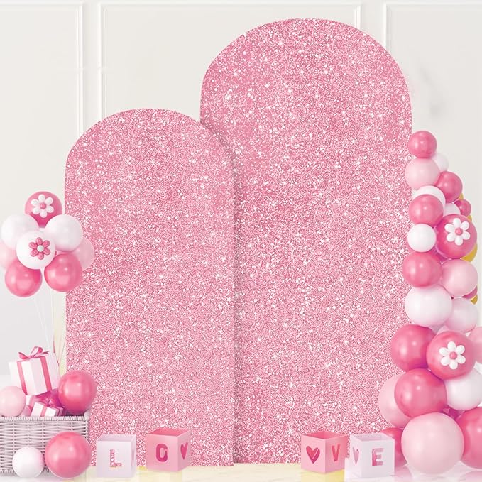 MODFUNS Arch Backdrop Stand and Cover 6&7.2ft Pink Gold Sequins Arch Cover Set of 2 Metal Arch Stand with Covers Double Sided Sparkle Backdrop Stands for Wedding Party Birthday Decor