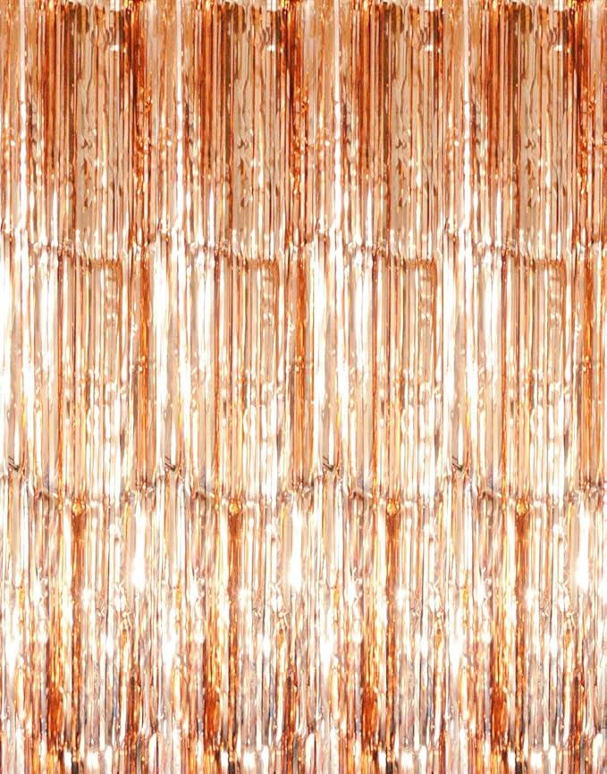 GOER 3.2 ft x 9.8 ft Metallic Tinsel Foil Fringe Curtains Party Photo Backdrop Party Streamers for Birthday,Graduation,New Year Eve Party Decorations Wedding Decor (3 Packs,Champagne Gold)