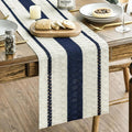 Artoid Mode Dark Blue Farmhouse Woven Rustic Table Runner, Seasonal Holiday Hollow Kitchen Dining Table Decoration for Home Party Decor 12x60 Inch
