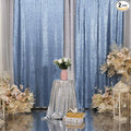 Poise3EHome 2Pcs 3Ft x 8Ft Baby Blue Sequin Backdrop Curtain, Glitter Photography Background, Sequence Xmas Thanksgiving Backdrop for Wedding Party Holiday Festival Decor