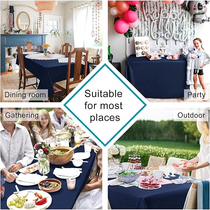 Hiasan Navy Blue Tablecloth for Rectangle Tables - Waterproof and Spillproof Washable Fabric Table Cloth for Dining Room Kitchen Party, 52 x 70 Inch