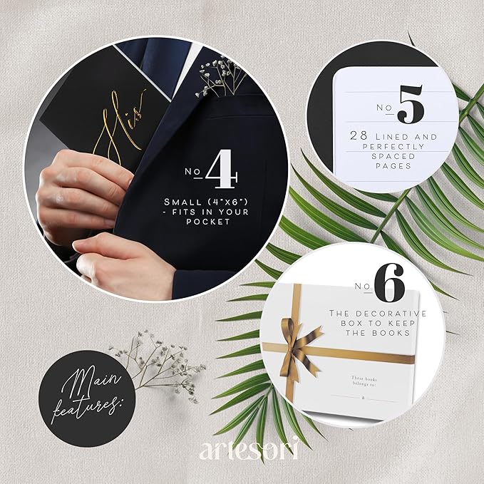 ARTESORI Wedding Vow Book for Her & Him, Soft Touch, Gold Engraving, 28 Lined Pages, Wedding Vow Books His and Hers, Wedding Essentials, Wedding Registry Gifts, His and Hers Gifts [Blush & Pine]