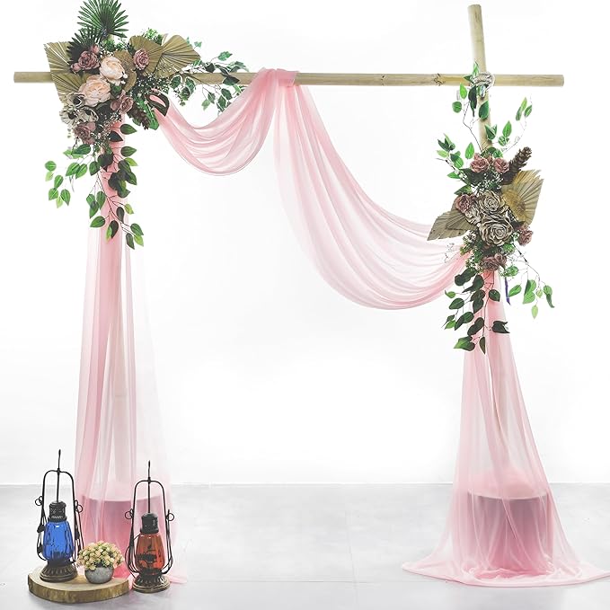 VDS Pack of 2 Panel (30 Inch X 40 Feet) Wedding Arch Draping Fabric Sheer Chiffon Fabric Drapery for Wedding Ceremony Reception Swag Backdrop Canopy Chuppah ARBO Altars Decoration (Blush Pink)