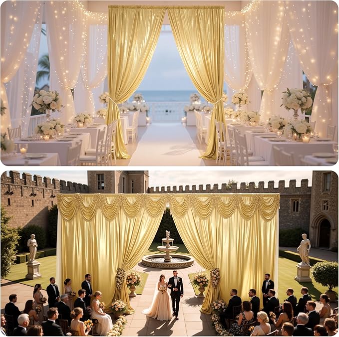 PartyVillage 20x14FT Gold Sequin Backdrop Curtain -4 Panels 5x14FT Wrinkle Free Shimmer Back Drop Cloth, Glitter Backdrop Drapes for Photography, Birthday, Wedding, Graduation Background