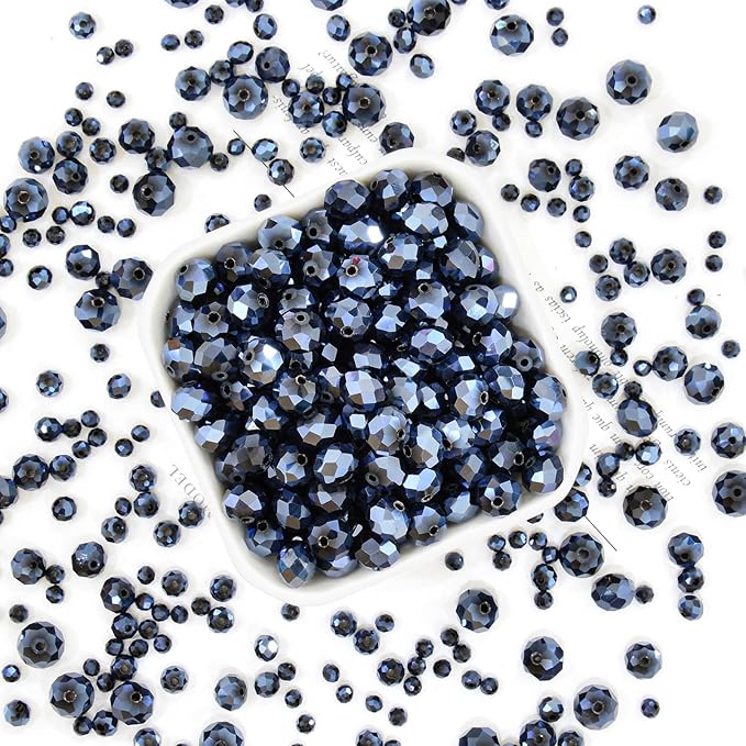 460Pcs 8mm Crystal Glass Beads for Jewelry Making Beads for Bracelets Necklace Pendants Making Supplies(Navy Blue)