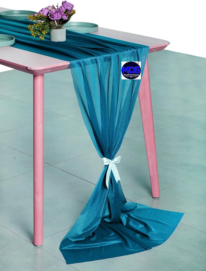 MDS Halloween Chiffon Table Runner - 25 Pack, 29 x 120 Inches, 10ft Each - Sheer Spooky Table Runners for Haunted House Parties, Trick-or-Treat Tables, Witchy Décor, Wedding & Events - Dark Teal
