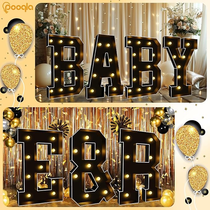 Pooqla 3FT Marquee Light Up Letters, Black LED Party Decor Large Marquee Letters 3 Feet Tall, Giant Mosaic Letter for Birthday Graduation Anniversary Wedding Decoration, Letter S