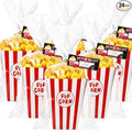 24set Movie Night Party Favors include Paper Popcorn Box Cellophane Bags and Ticket for Movie Theme Birthday Wedding Party Supplies