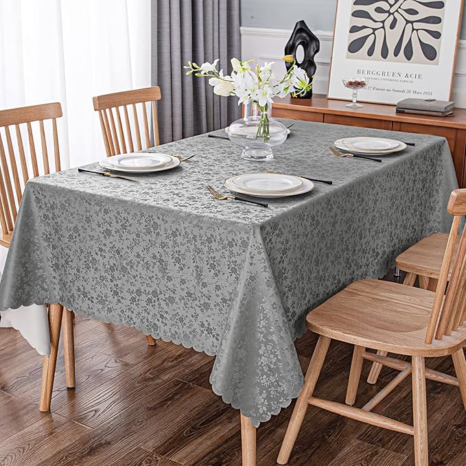 Smiry Rectangle Table Cloth, Waterproof Heavy Duty Vinyl Tablecloths, Wipeable Washable Table Cover for Kitchen and Dining Room (Grey, 60" X 102")