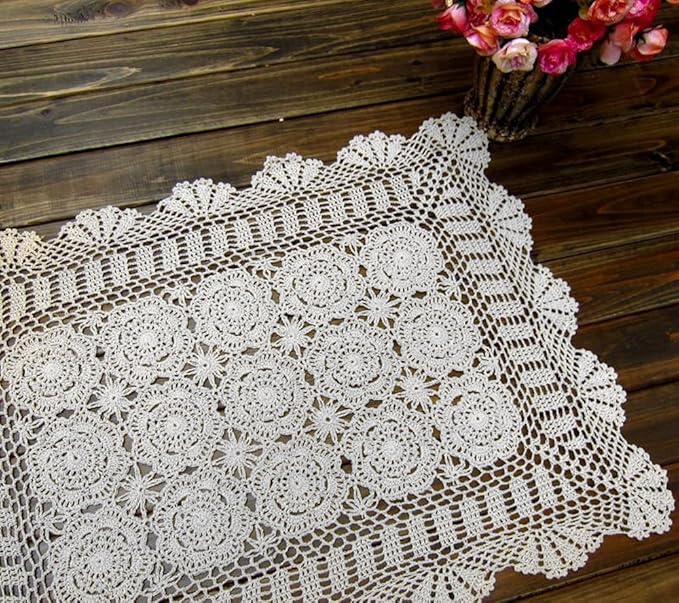 Cotton Handmade Crochet lace Table Runners Rectangular Tablecloth Doilies Doily Table Dresser Scarf Décor,19x31Inch,White