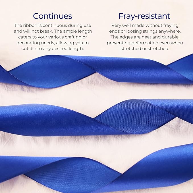 Dark Royal Blue Satin Ribbon 1/4 inch X Continuous 50 Yards, Single Face Polyester Ribbon Perfect for Gift Wrapping, Flower Bouquet, Wedding Decor, Crafts, Bow Making, Sewing and More