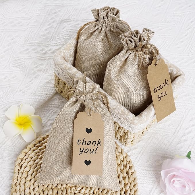 Yymobt 25PCS Burlap Bags with Drawstring, Reusable Burlap Favor Bag 5 x 7’’ Small Party Sacks for DIY Craft, Party, Christmas, Wedding, Festival Presents Bulk Bags