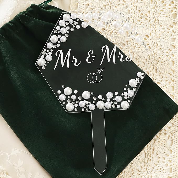 Coucoland Mr and Mrs Cake Topper - Hexagon Wedding Cake Decor with Rhinestones and Pearls for Engagement Bridal Anniversary