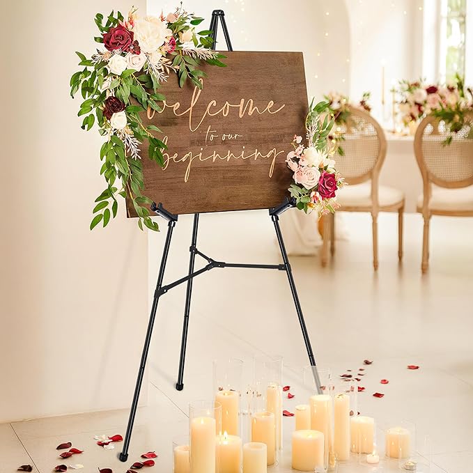 3Pcs Easel Stand for Sign - 63" Display Easel for Wedding Sign Stand Poster Stand, Lightweight Poster Easel for Painting, Folding Portable Easel Stand with Carrying Bag, Black