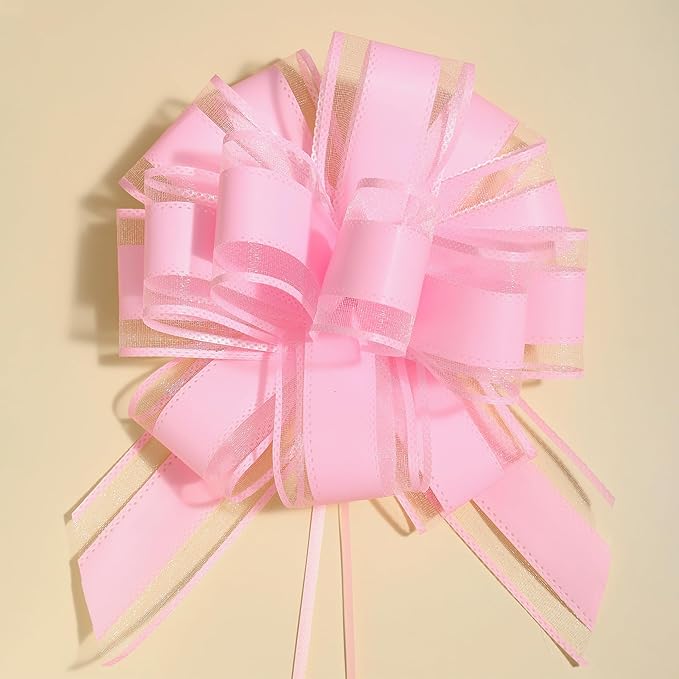 6 Pieces Large Pull Bows,6 inches,Bow for Gift Wrapping,Pull Bows for Party Birthday Gift Wedding Baskets Gift Decorations, Flower Decorations (Pink)