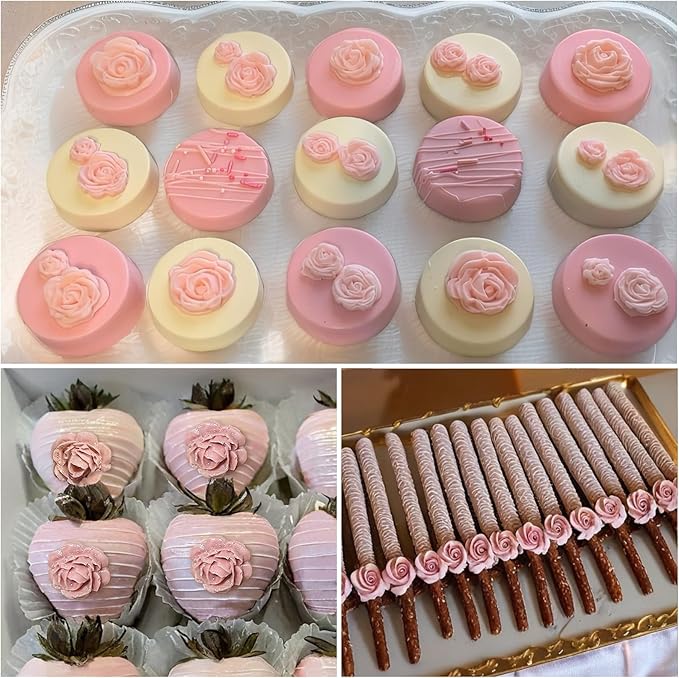 4 Pcs Rose Flower Silicone Molds, Fondant Cake Flower Mold Silicone Polymer Clay Molds Rose Clay Mold for Cupcake DIY Crafts Cake Decoration Roxjaejae