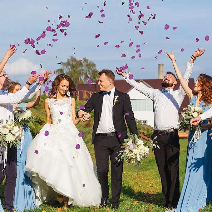 Purple Silk Rose Petals 300pcs Reusable Realistic Fake Flower Petals for Wedding Flower Girl Basket Party Table Centerpieces Anniversary Valentines Decoration(Violet)