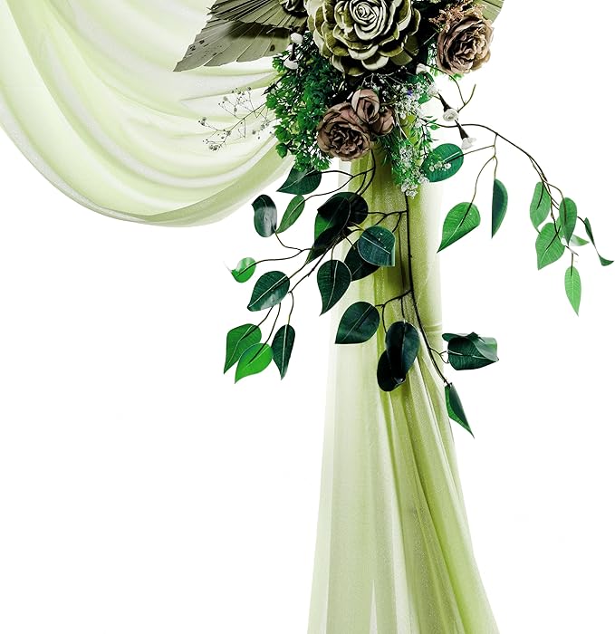 VDS Pack of 2 Panel (30 Inch X 40 Feet) Wedding Arch Draping Fabric Sheer Chiffon Fabric Drapery for Wedding Ceremony Reception Swag Backdrop Canopy Chuppah ARBO Altars Decoration (Sage Green)