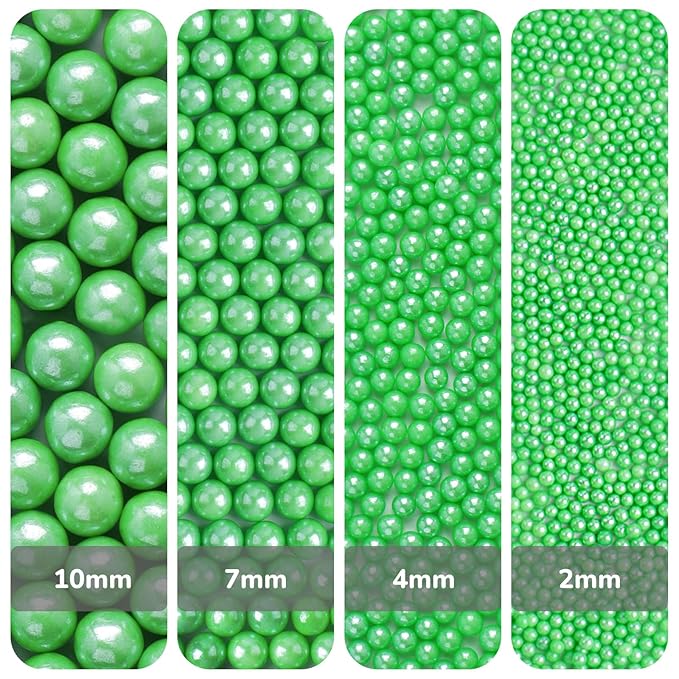 Green Pearl Sprinkles for Cake Decorating, 11.3 Oz Edible Pearls Sugar 4 Sizes Gift Box Set for Baking Cookie Ice Cream Cupcake Toppings