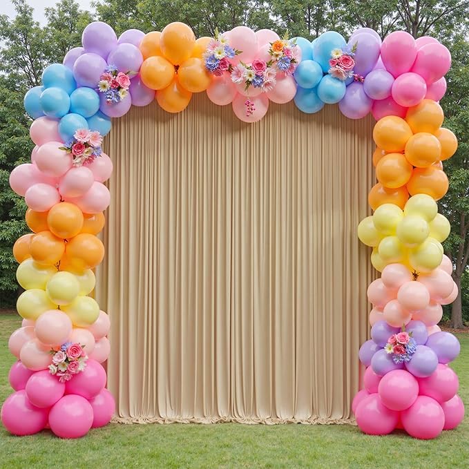 40×12 ft Wrinkle Free Beige Backdrop Curtain for Weddings Parties, 8 Panels 12ft Silky Polyester Wedding Drapes Backdrop Photo Back Drop Cloth for Birthday Baby Shower Photography Backgrounds